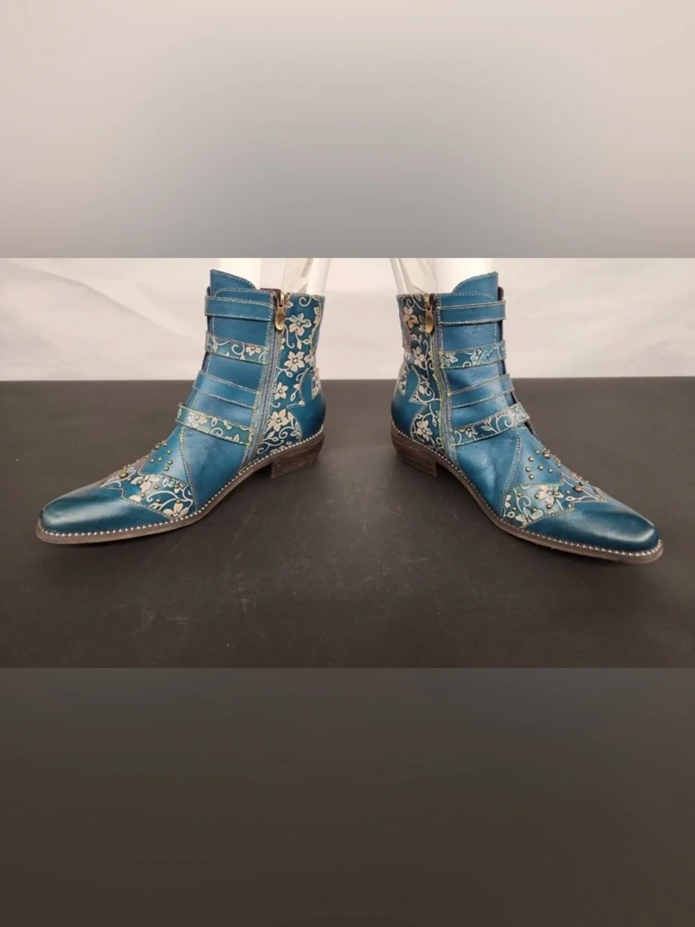L'Artiste by Spring Step Rodeha Teal Leather Boots EUC - Size 41 (US 10) - Picture 7 of 15